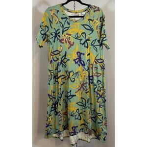 LOGO Lori Goldstein L Petite midi shirt dress green floral cotton blend pockets